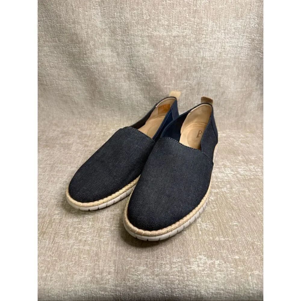 Clarks Men's casual Comfort Canvas Slip-on Sneakers Denim Blue Size 10.5
